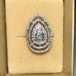 Lab Diamond 2 ct  Silver Teardrop Ring size 6